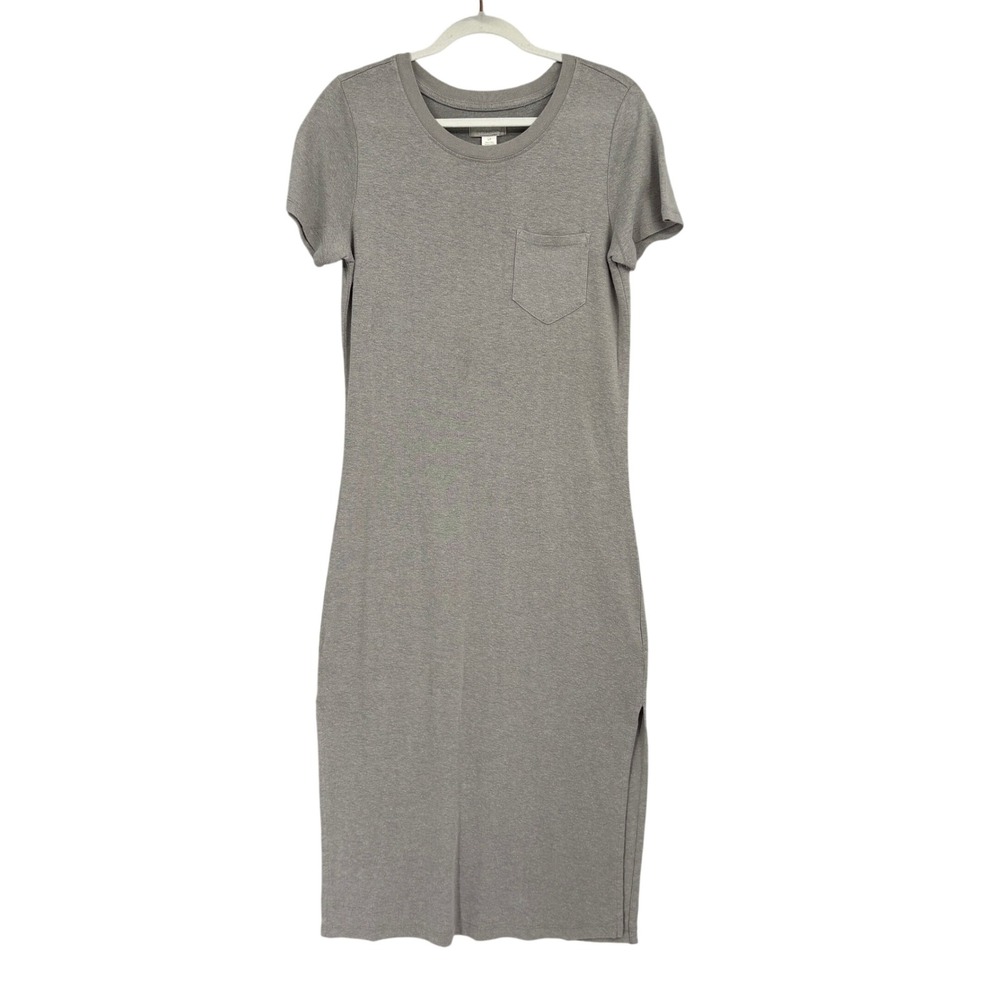 Outerknown Neptune Midi T-Shirt Dress Sz S Gray Hemp Tencel Short Sleeve Pocket